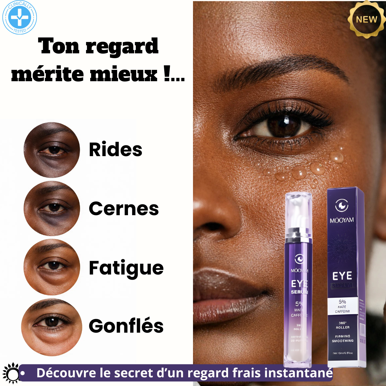 MOOYAM Sérum Contour des Yeux 360° – Anti-Cernes & Anti-Poches à la Caféine